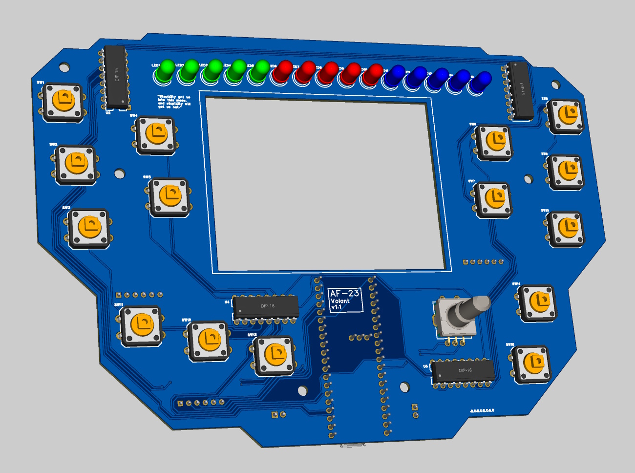 Render PCB volantu zepředu